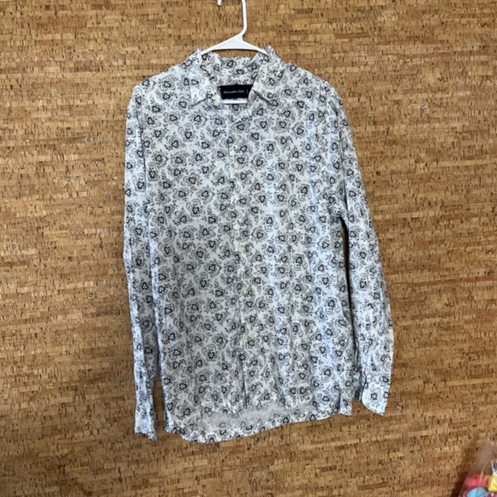Abercrombie & Fitch Shirt Mens‎ Extra Large White Black All Over Print